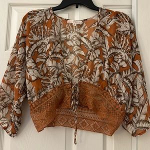 Palm tree print open tie shirt